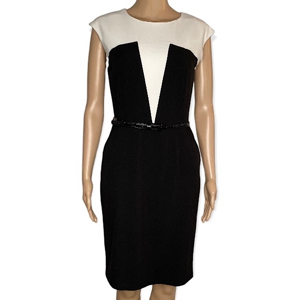 Calvin Klein black & beige sheath dress Sz.4